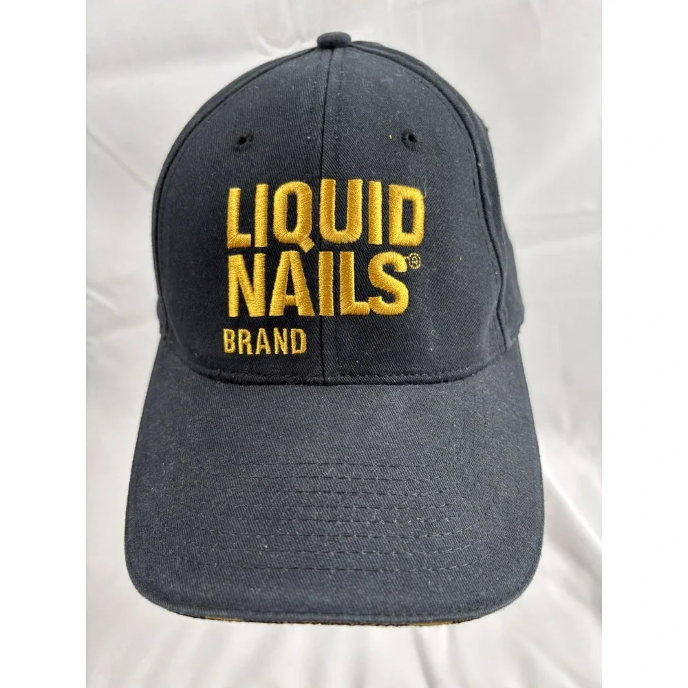 Liquid Nails  Brand Trucker's Hat Cap SnapBack Black W/gold Block Embroidery